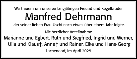 Traueranzeige von Manfred Dehrmann von Cellesche Zeitung
