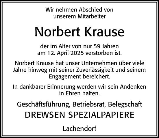 Traueranzeige von Norbert Krause von Cellesche Zeitung