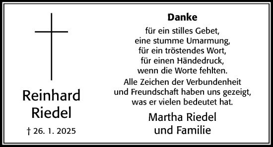 Traueranzeige von Reinhard Riedel von Cellesche Zeitung