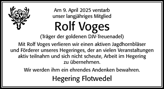 Traueranzeige von Rolf Voges von Cellesche Zeitung