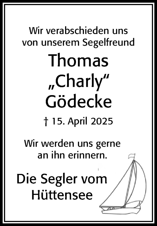 Traueranzeige von Thomas Gödecke von Cellesche Zeitung