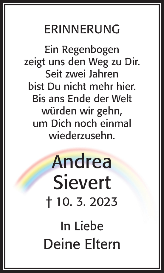 Traueranzeige von Andrea Sievert von Cellesche Zeitung