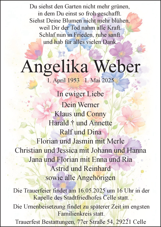 Traueranzeige von Angelika Weber von Cellesche Zeitung