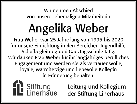 Traueranzeige von Angelika Weber von Cellesche Zeitung