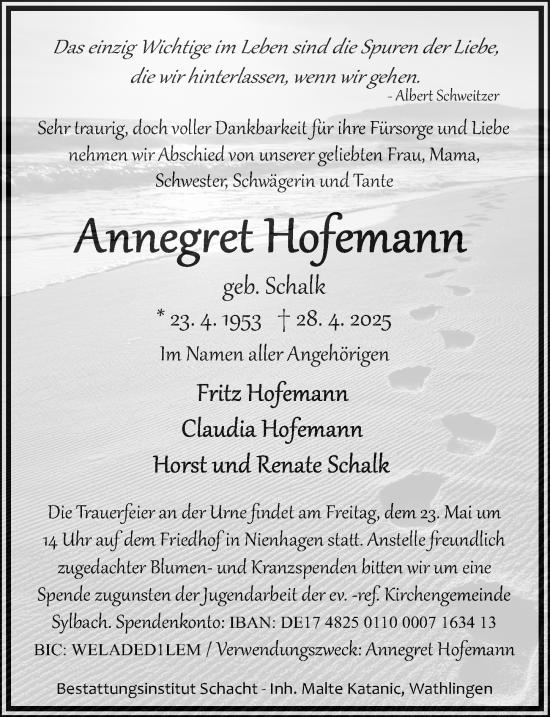 Traueranzeige von Annegret Hofemann von Cellesche Zeitung
