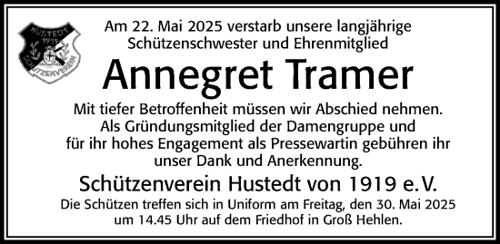 Traueranzeige von Annegret Tramer von Cellesche Zeitung
