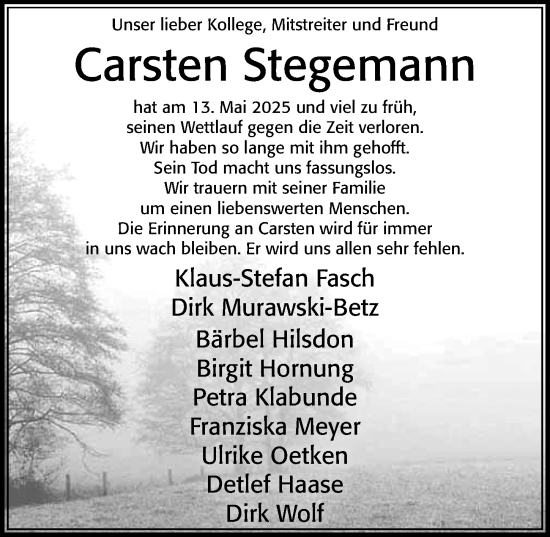 Traueranzeige von Carsten Stegemann von Cellesche Zeitung