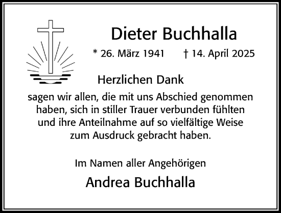Traueranzeige von Dieter Buchhalla von Cellesche Zeitung
