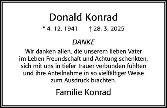 Traueranzeige von Donald Konrad von Cellesche Zeitung
