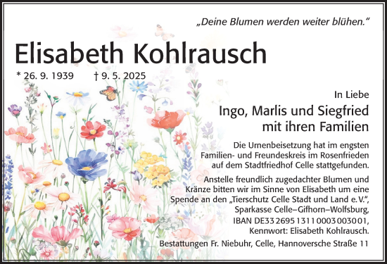 Traueranzeige von Elisabeth Kohlrausch von Cellesche Zeitung