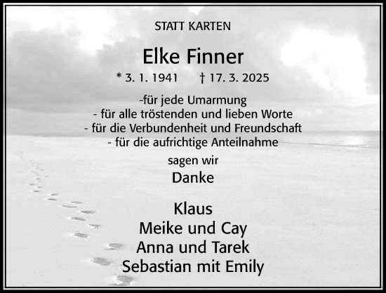 Traueranzeige von Elke Finner von Cellesche Zeitung