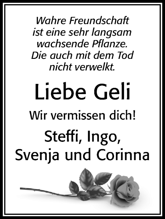 Traueranzeige von Geli  von Cellesche Zeitung