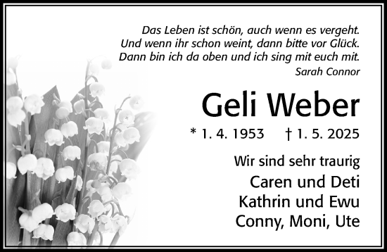 Traueranzeige von Geli Weber von Cellesche Zeitung