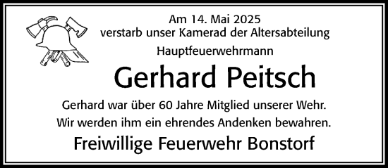 Traueranzeige von Gerhard Peitsch von Cellesche Zeitung