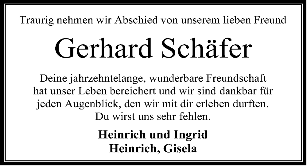  Traueranzeige für Gerhard Schäfer vom 21.05.2025 aus Cellesche Zeitung