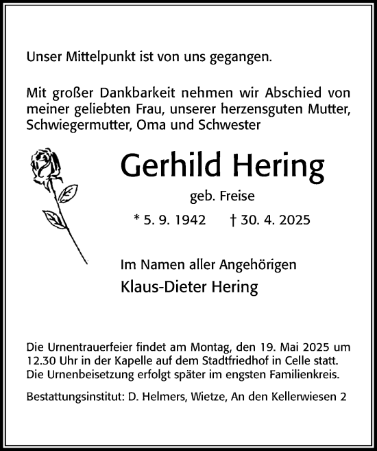 Traueranzeige von Gerhild Hering von Cellesche Zeitung