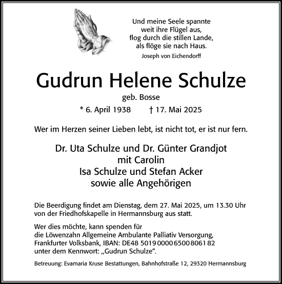 Traueranzeige von Gudrun Helene Schulze von Cellesche Zeitung