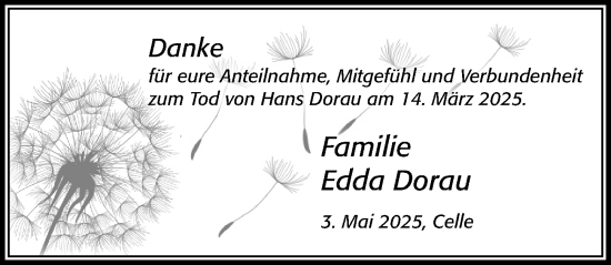 Traueranzeige von Hans Dorau von Cellesche Zeitung