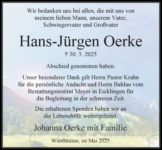 Traueranzeige von Hans-Jürgen Oerke von Cellesche Zeitung