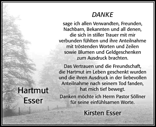 Traueranzeige von Hartmut Esser von Cellesche Zeitung