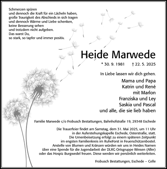 Traueranzeige von Heide Marwede von Cellesche Zeitung