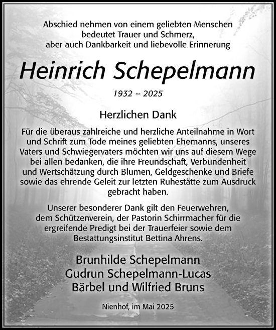 Traueranzeige von Heinrich Schepelmann von Cellesche Zeitung