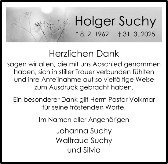 Traueranzeige von Holger Suchy von Cellesche Zeitung