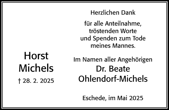 Traueranzeige von Horst Michels von Cellesche Zeitung
