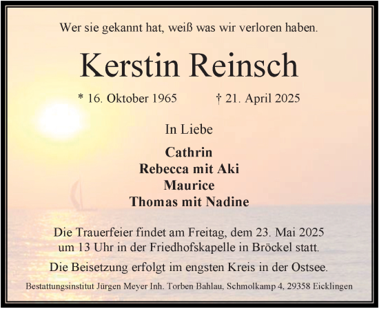 Traueranzeige von Kerstin Reinsch von Cellesche Zeitung
