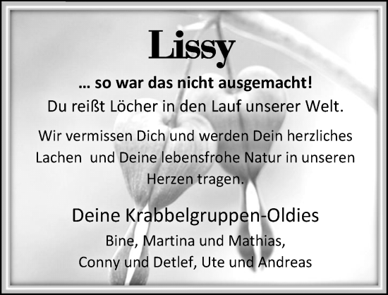 Traueranzeige von Lissy  von Cellesche Zeitung