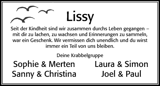 Traueranzeige von Lissy  von Cellesche Zeitung