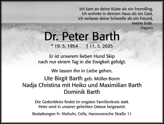 Traueranzeige von Peter Barth von Cellesche Zeitung