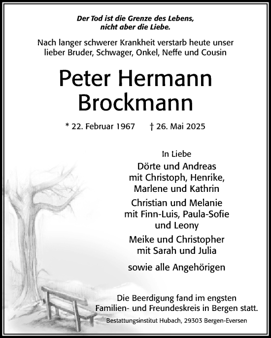 Traueranzeige von Peter Hermann Brockmann von Cellesche Zeitung