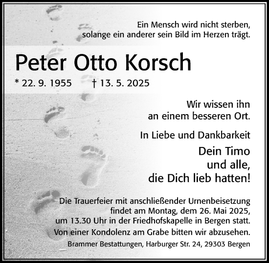 Traueranzeige von Peter Otto Korsch von Cellesche Zeitung