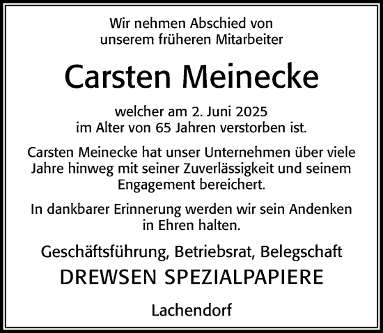 Traueranzeige von Carsten Meinecke von Cellesche Zeitung