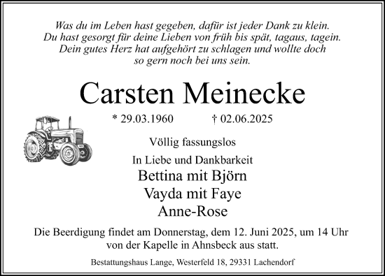 Traueranzeige von Carsten Meinecke von Cellesche Zeitung