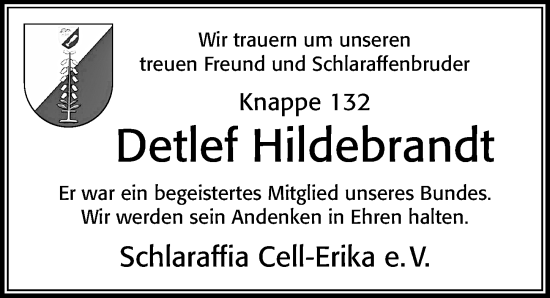 Traueranzeige von Detlef Hildebrandt von Cellesche Zeitung