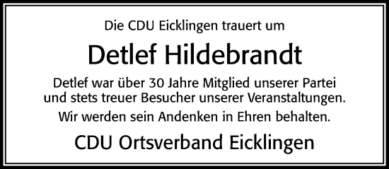 Traueranzeige von Detlef Hildebrandt von Cellesche Zeitung