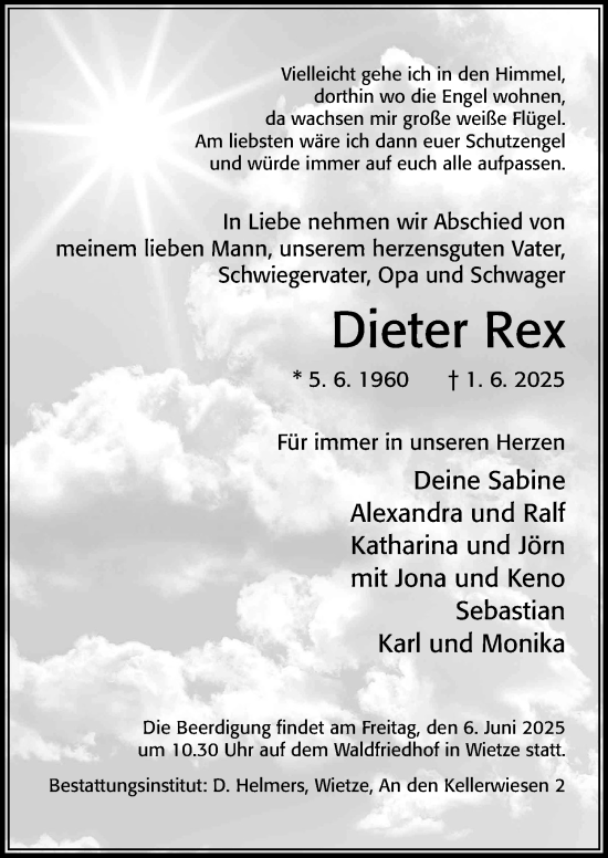 Traueranzeige von Dieter Rex von Cellesche Zeitung