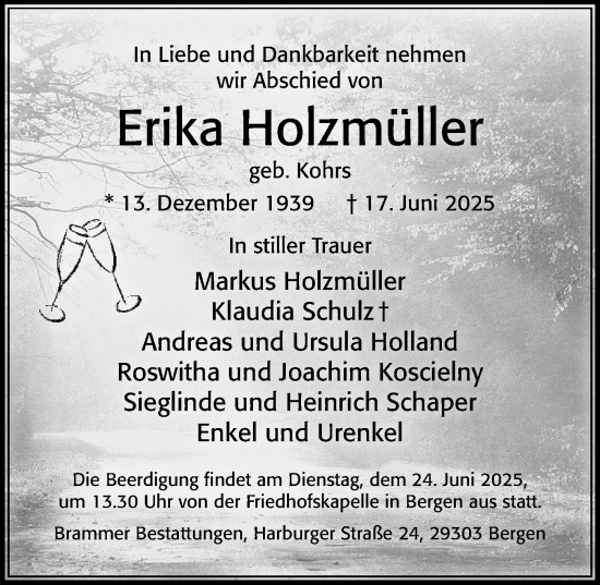Traueranzeige von Erika Holzmüller von Cellesche Zeitung