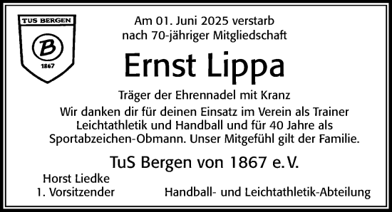 Traueranzeige von Ernst Lippa von Cellesche Zeitung