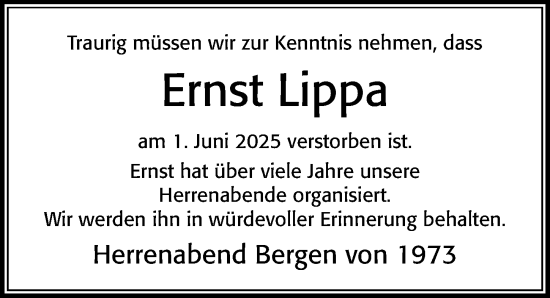 Traueranzeige von Ernst Lippa von Cellesche Zeitung