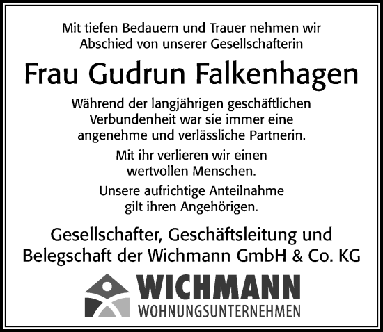 Traueranzeige von Gudrun Falkenhagen von Cellesche Zeitung