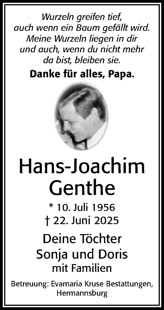 Traueranzeige von Hans-Joachim Genthe von Cellesche Zeitung