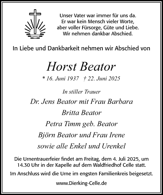 Traueranzeige von Horst Beator von Cellesche Zeitung