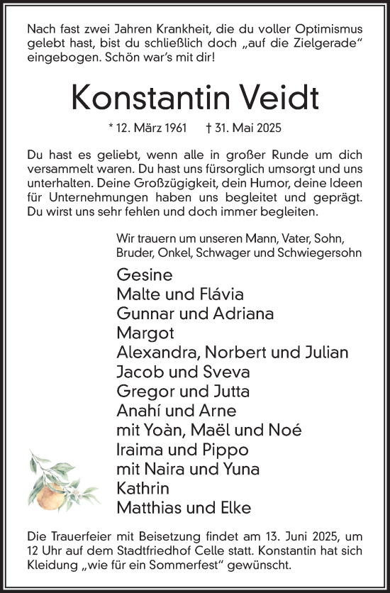 Traueranzeige von Konstantin Veidt von Cellesche Zeitung