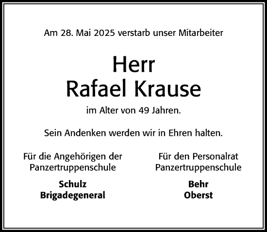 Traueranzeige von Rafael Krause von Cellesche Zeitung