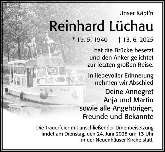 Traueranzeige von Reinhard Lüchau von Cellesche Zeitung