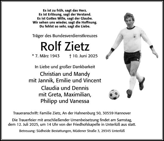 Traueranzeige von Rolf Zietz von Cellesche Zeitung
