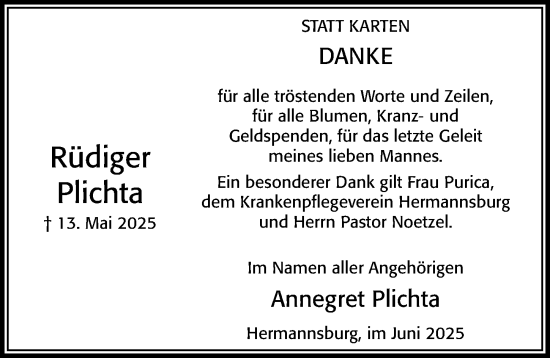 Traueranzeige von Rüdiger Plichta von Cellesche Zeitung